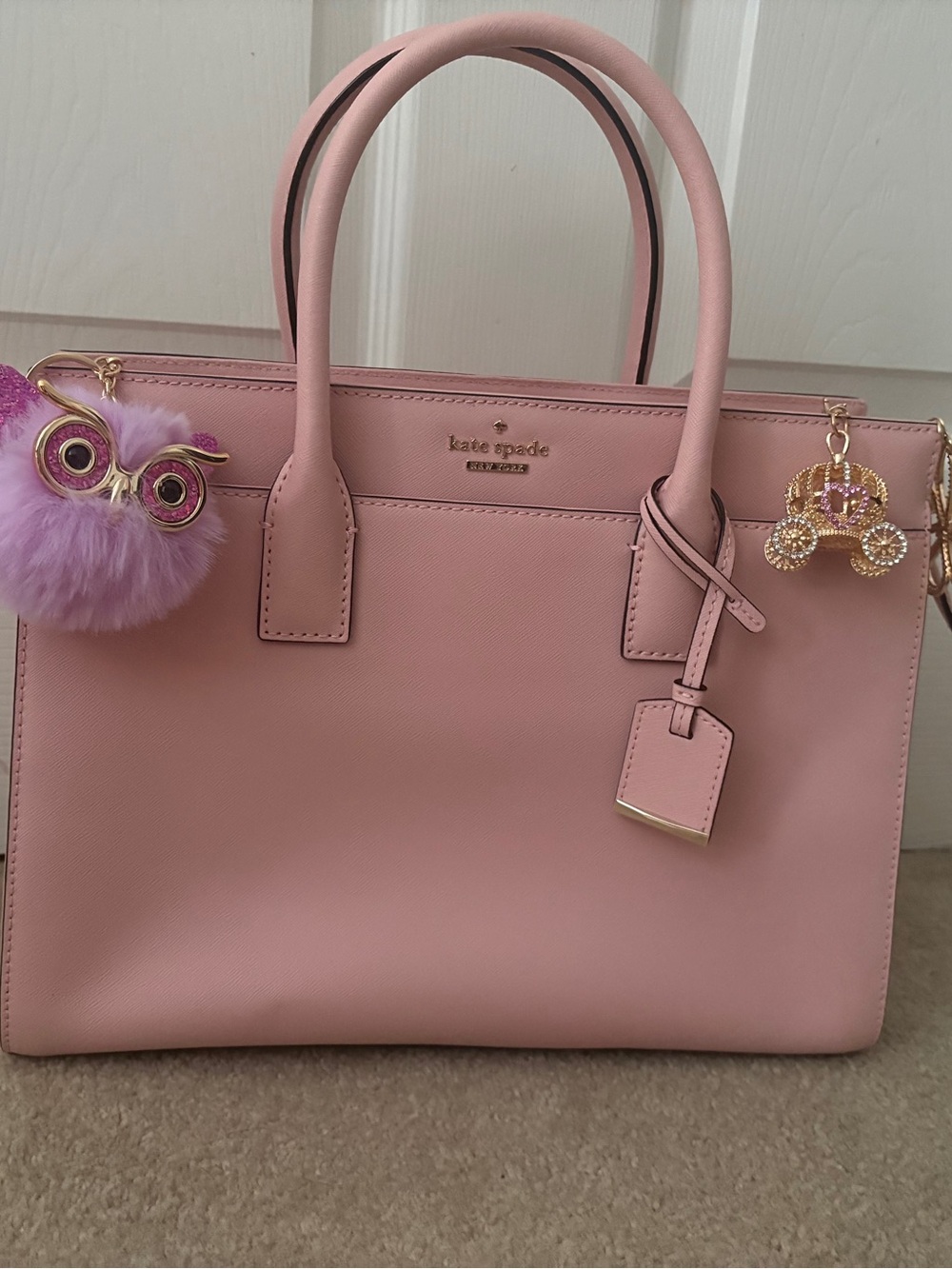 Kate Spade Blush Pink Leather Tote with Pom Charm - Picture 3 of 11